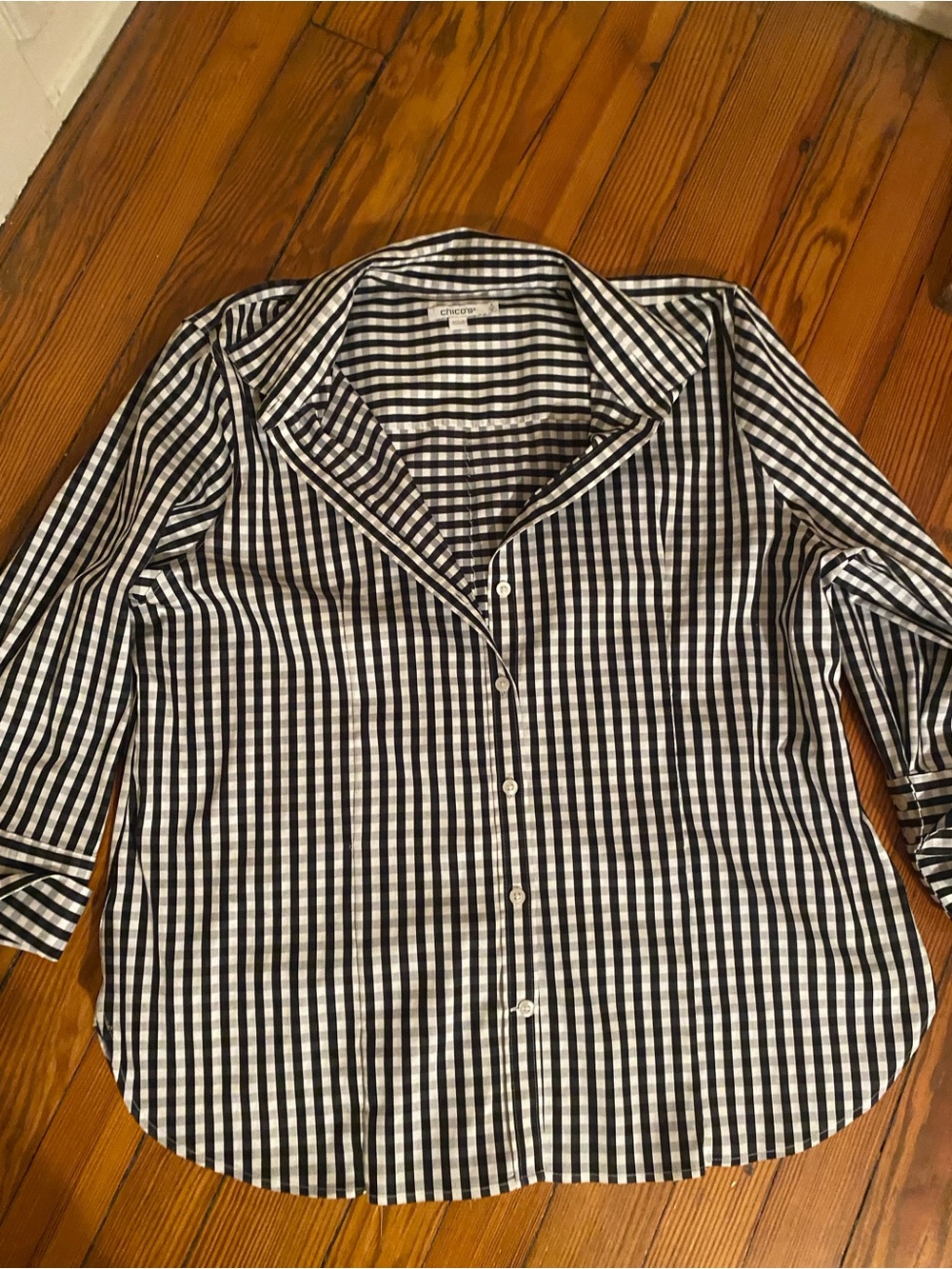 Chico's Black & White Gingham Button-Down Shirt